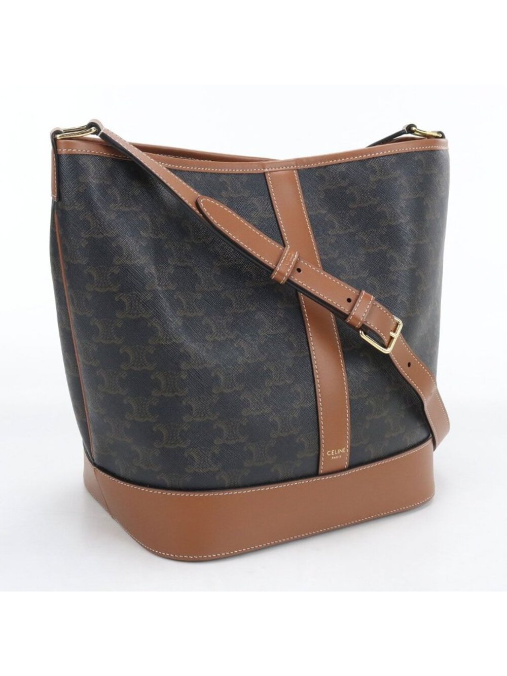 Celine Medium Bucket Triomphe Canvas Shoulder Bag Leather